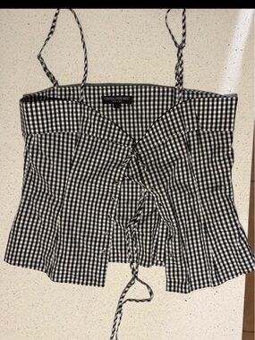 Central Park West Black & White Gingham Lace-Up Corset Crop Top